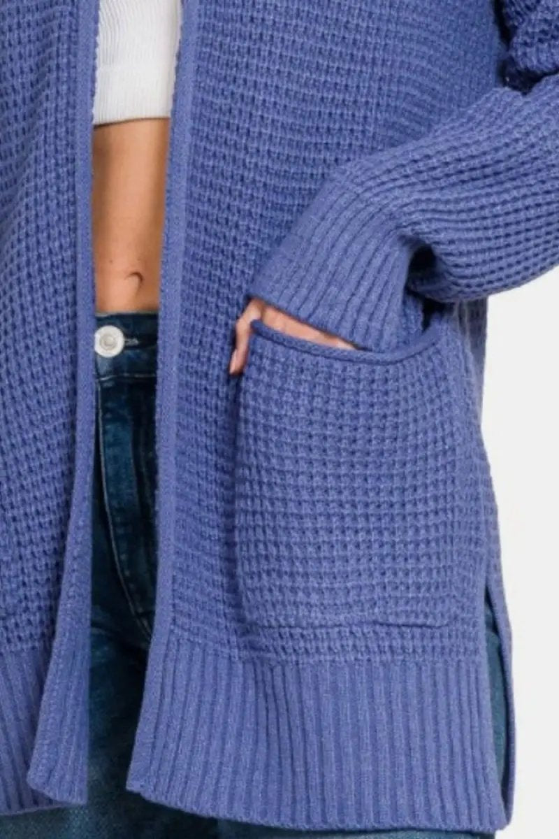 Zenana Waffle Open Front Sweater Cardigan - Love Salve